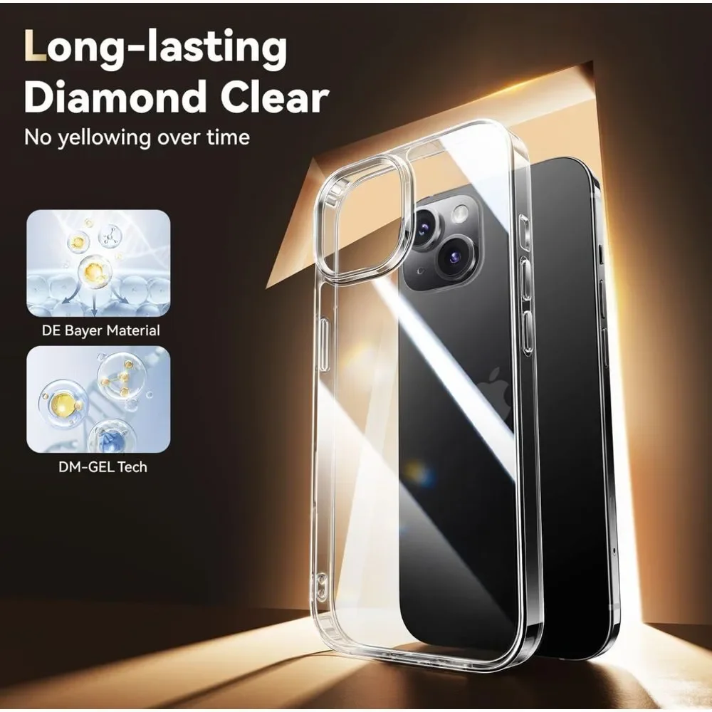 Diamond Clear for Iphone 15 Case with 2X Screen Protector + 2X Camera Lens Prote
